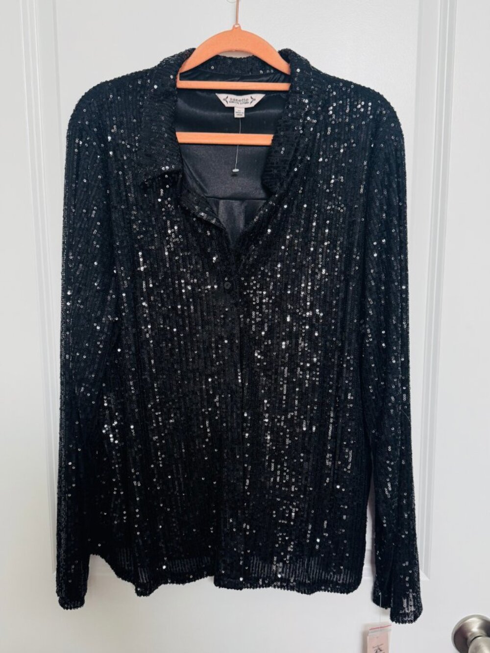 Nanette Lepore Black Sequin Long Sleeve Blouse